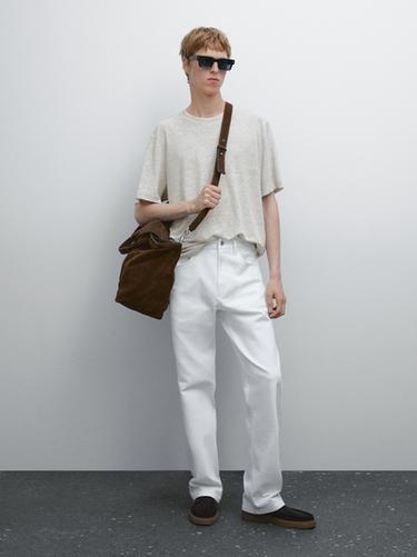 Zara Linen blend contrast knit T-shirt - Gray marl