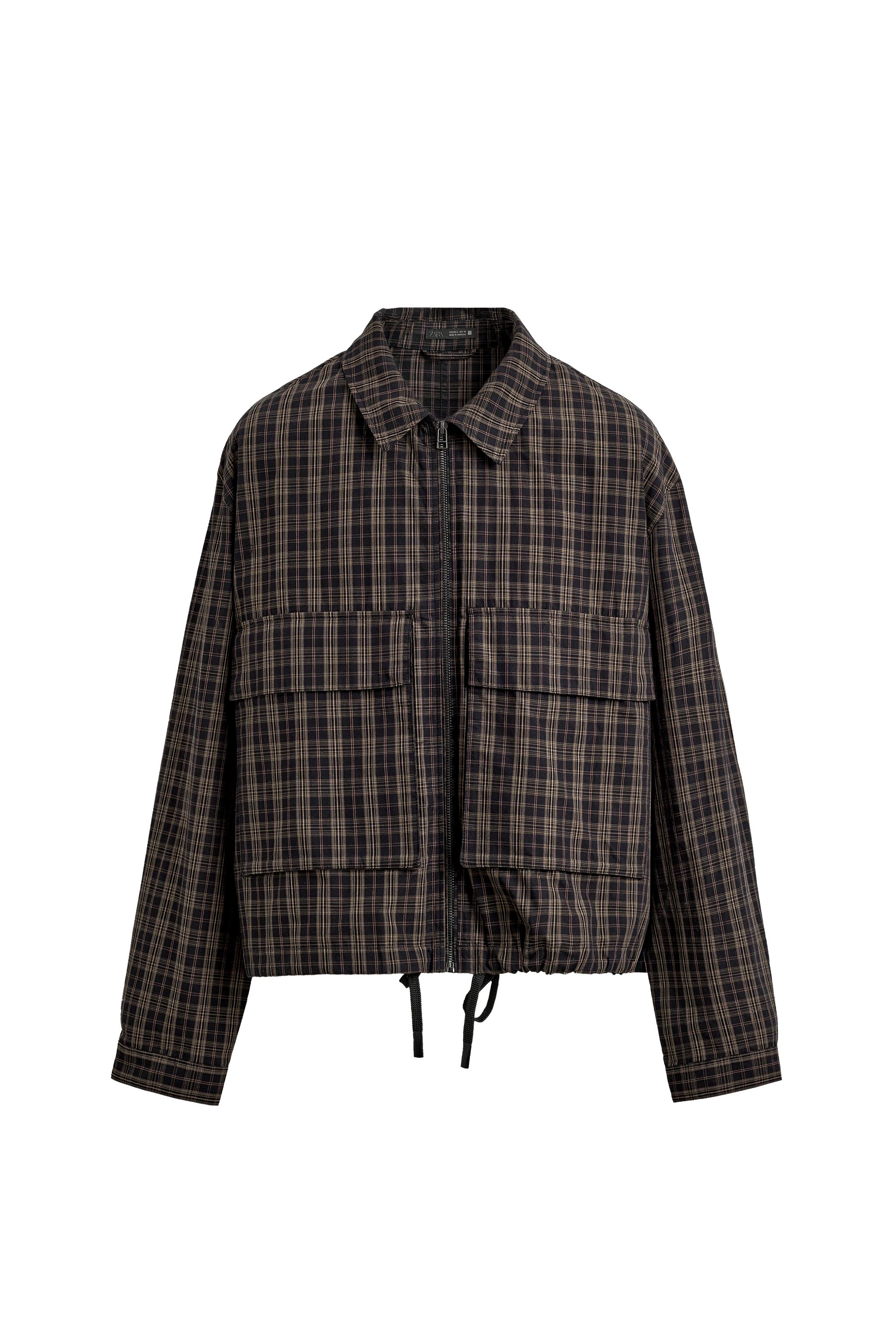 CROPPED FIT CHECK JACKET - Black / Brown | ZARA Australia