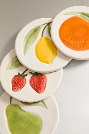 LOT DESSOUS DE VERRE GRÈS FRUITS (LOT DE 4) - Jaune de Zara - Image 2