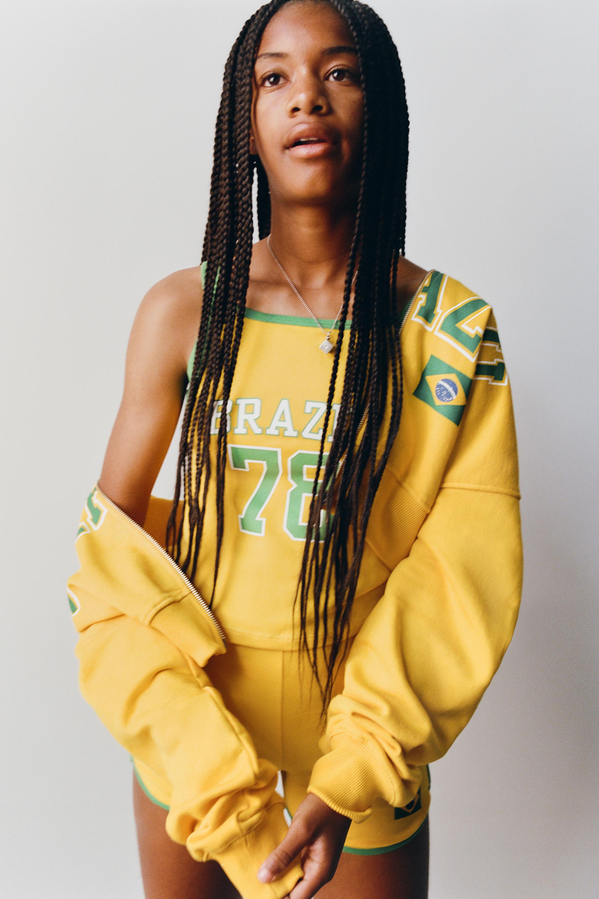 CROPPED BRASIL ZIP SWEATSHIRT — Yellow
