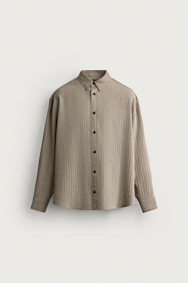 Zara 飄逸條紋提花襯衫 - 暗灰褐色