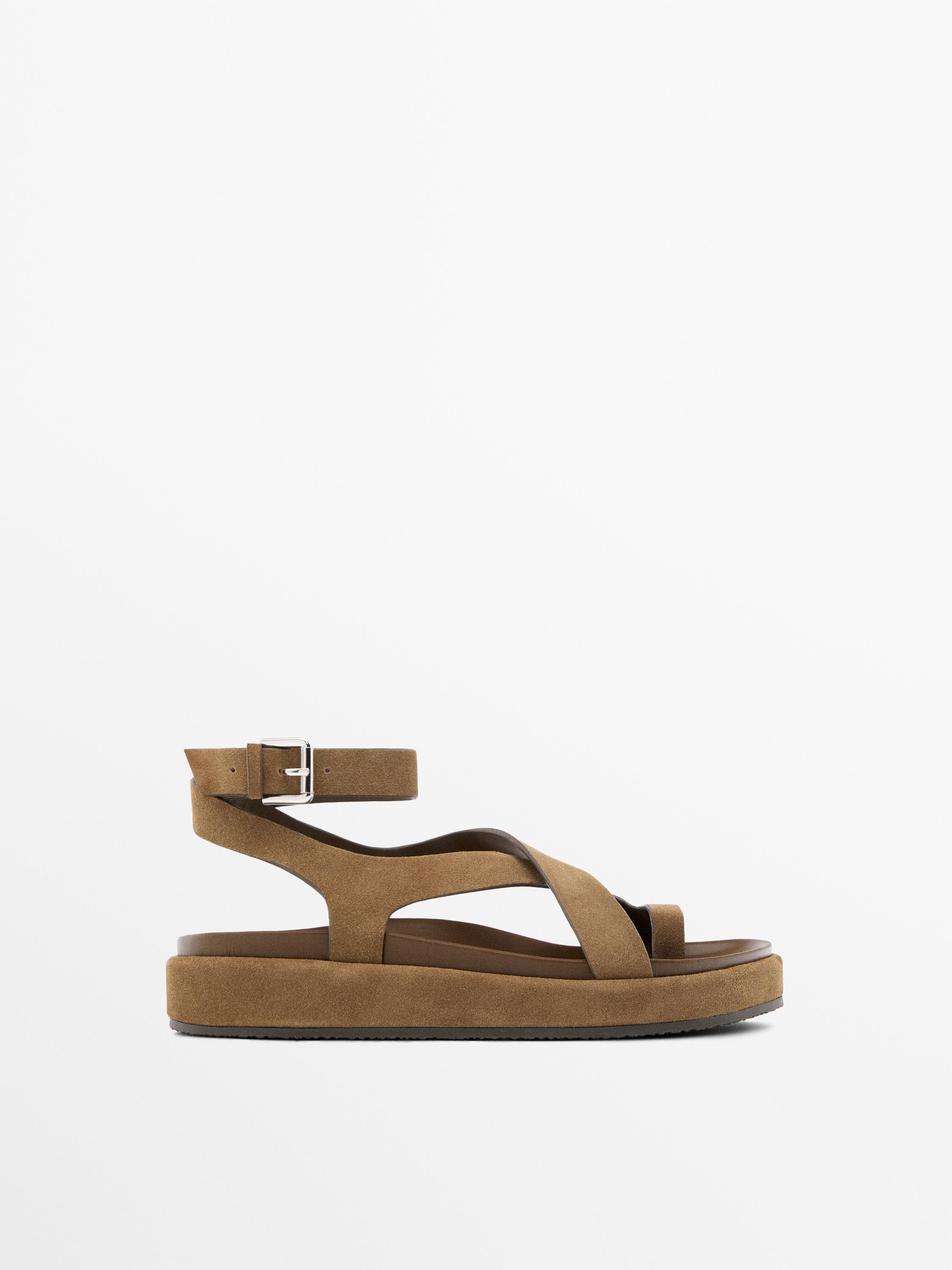 Sandals with crossover straps — taupe brown