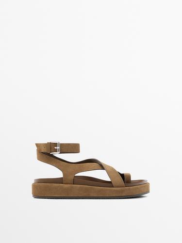 Zara Sandals with crossover straps - taupe brown