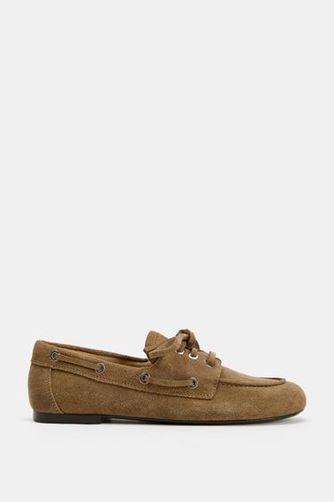 Zara SUEDE NAUTICAL LOAFERS - Sandy Brown