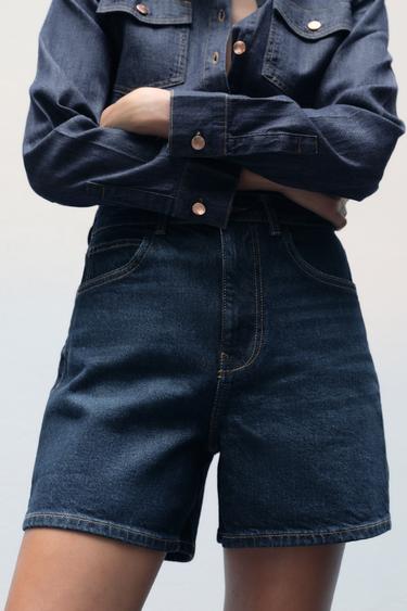 Z1975 HIGH-WAIST DENIM MOM SHORTS - Blue by Zara