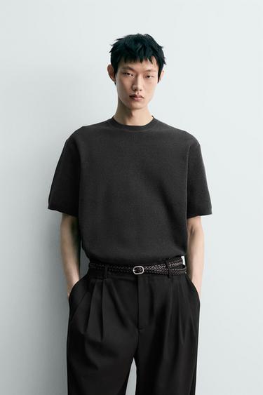 Zara 雪尼爾紋理T恤 - 灰色