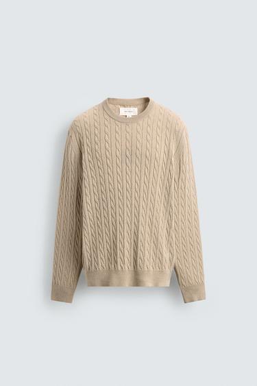 CABLE-KNIT COTTON BLEND JUMPER - Beige marl by Zara