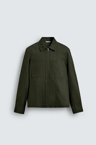 Zara REGULAR FIT OVERSHIRT WITH POCKETS - Khaki
