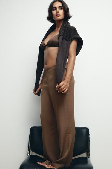 100% SILK TROUSERS - Brown by Zara