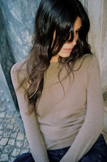 BASIC PLAIN KNIT JUMPER - Mink marl by Zara