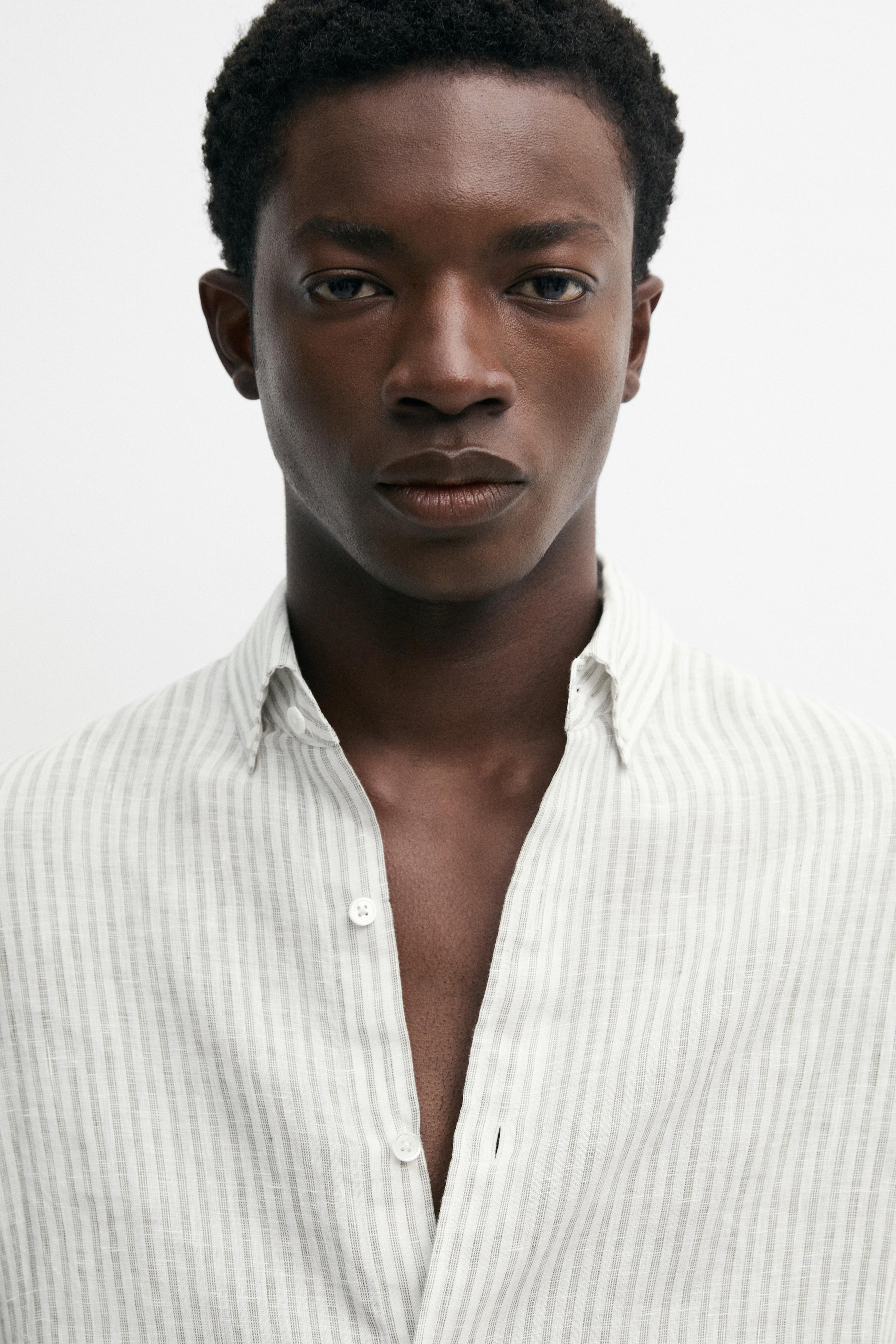 100% linen pinstriped slim fit shirt