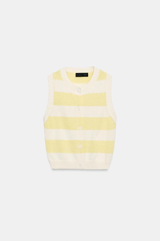 BUTTONED KNIT WAISTCOAT - Ecru/Yellow by Zara - Image 0