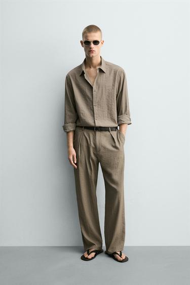 RELAXED FIT CREASED-EFFECT SHIRT - Beige by Zara