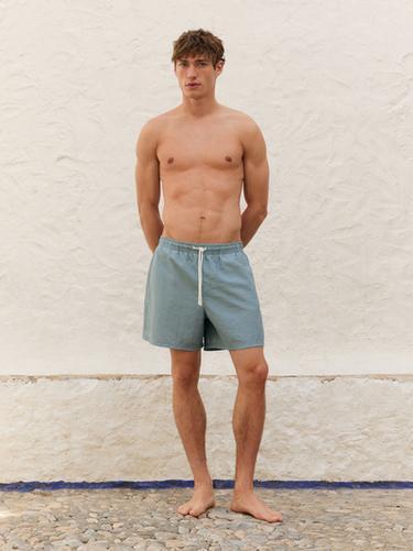 Zara Plain regular fit swimming trunks - Faded blue - Image 0