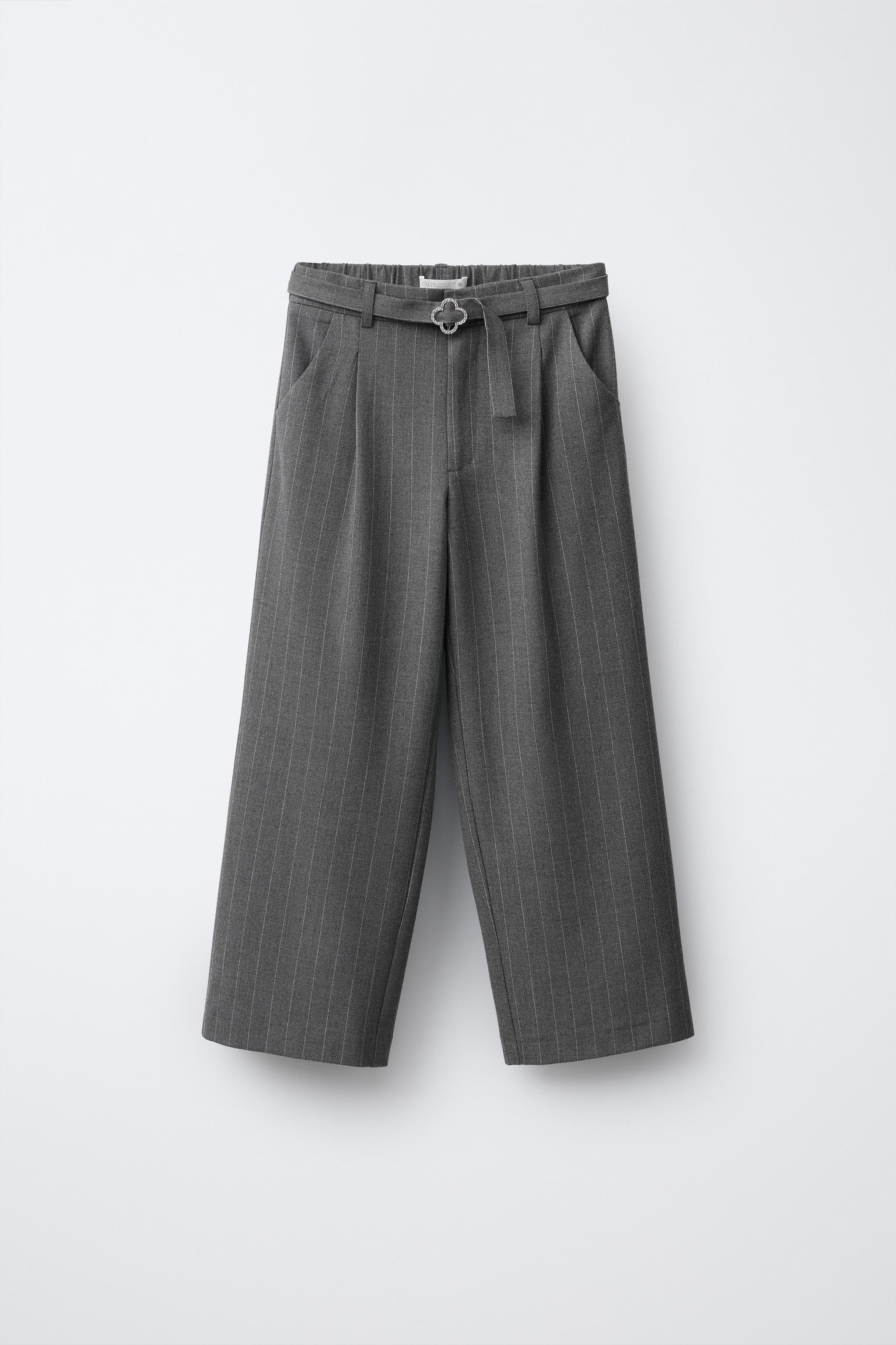 PINSTRIPE BELTED PANTS - Anthracite grey | ZARA Canada