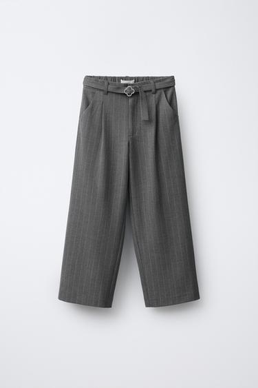 Zara PANTALONE SA KAIŠEM NA TANKU PRUGU – antracit siva