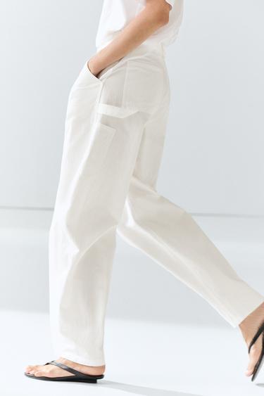 Pantalon cargo en coton - Blanc de Zara