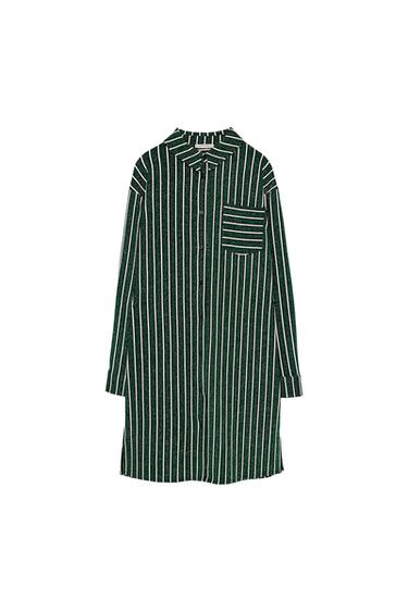 STRIPED SHIRT DRESS WITH SHIMMER