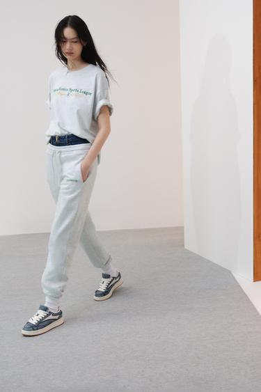 코튼 텍스트 팬츠 - Zara 그레이