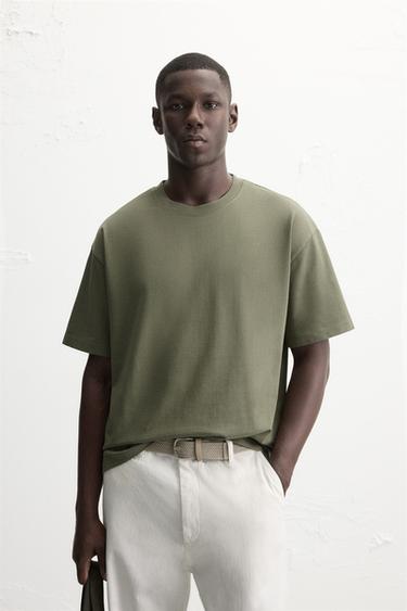 HEAVYWEIGHT REGULAR FIT BASIC T-SHIRT - Khaki by Zara