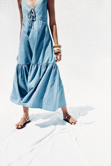 ROBE MIDI LACETS - Bleu clair de Zara - Image 2