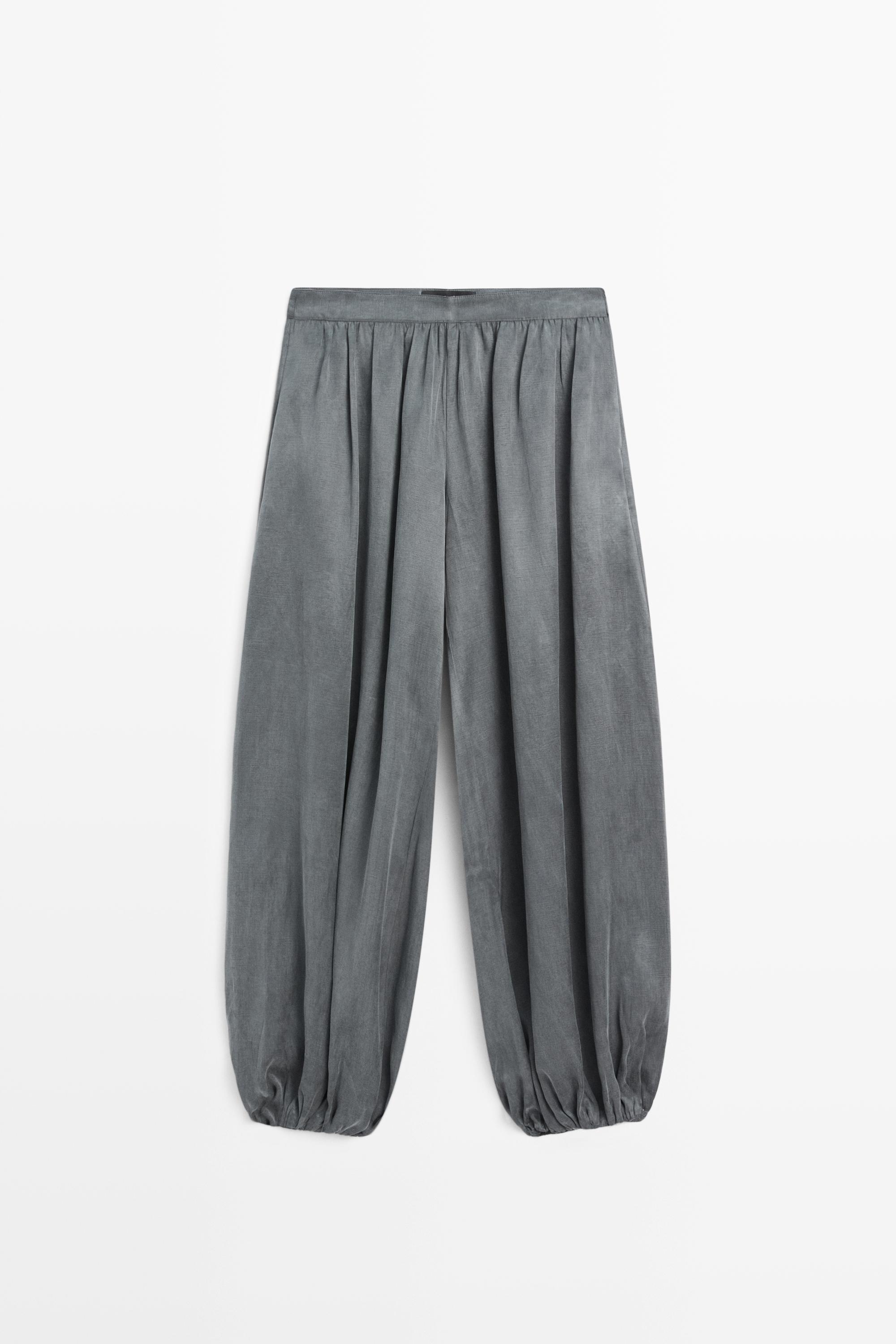 Pleated balloon fit linen blend trousers