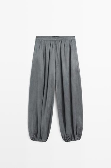 Zara Pleated balloon fit linen blend trousers - Blue / Gray - Image 0