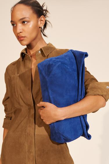 Zara LIMITED EDITION MAXI SUEDE CLUTCH - Blue