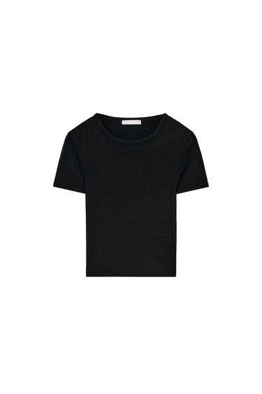 Zara 滾邊 T 恤 - 黑色