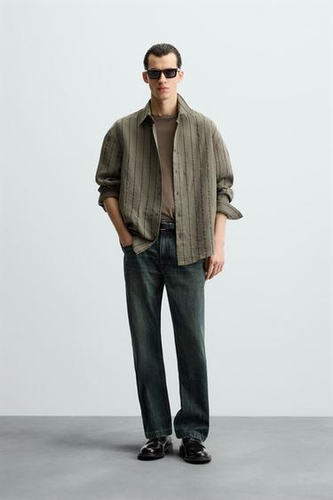 CAMISA FLUIDA RAYAS - Khaki de Zara - Imagen 0