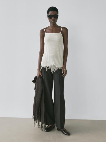 Zara Camisole top with lace detail - Ecru