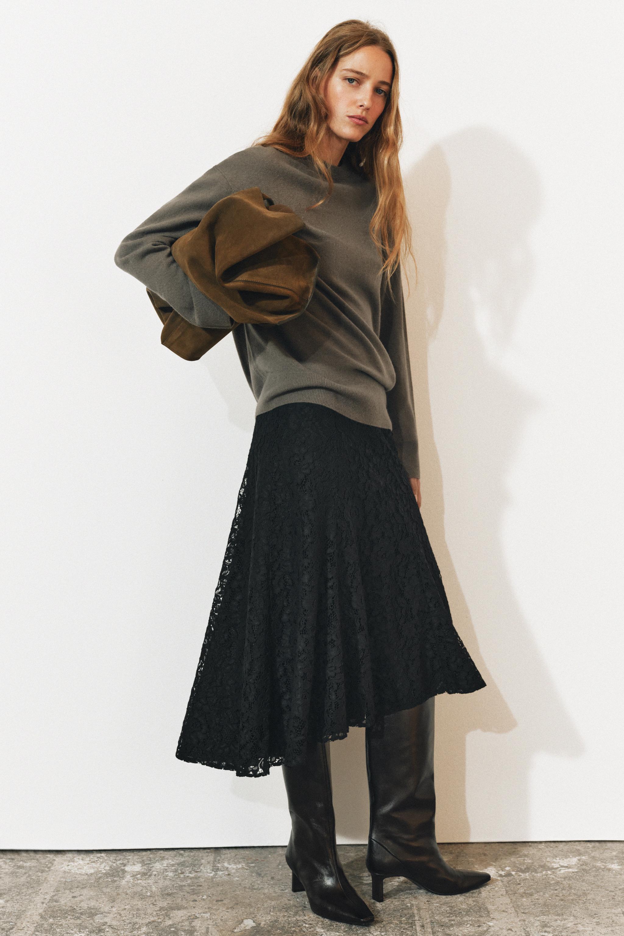 Zw Collection Lace Midi Skirt by Zara