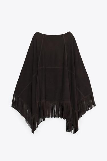 CAPE EN CUIR AVEC FRANGES - Marron de Zara - Image 5