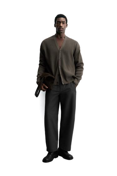 STRUCTURED COTTON CARDIGAN - Brown by Zara