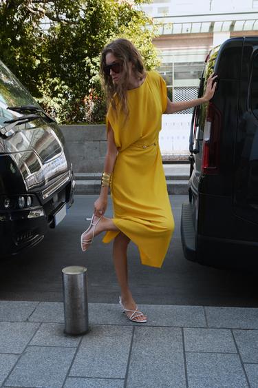 BELTED SATIN MIDI DRESS - Mustard by Zara