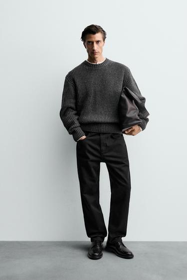 Zara COTTON-WOOL TEXTURED SWEATER - Dark gray marl - Image 0