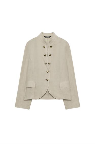 Zara RUSTIC BUTTONED BLAZER - Gray green