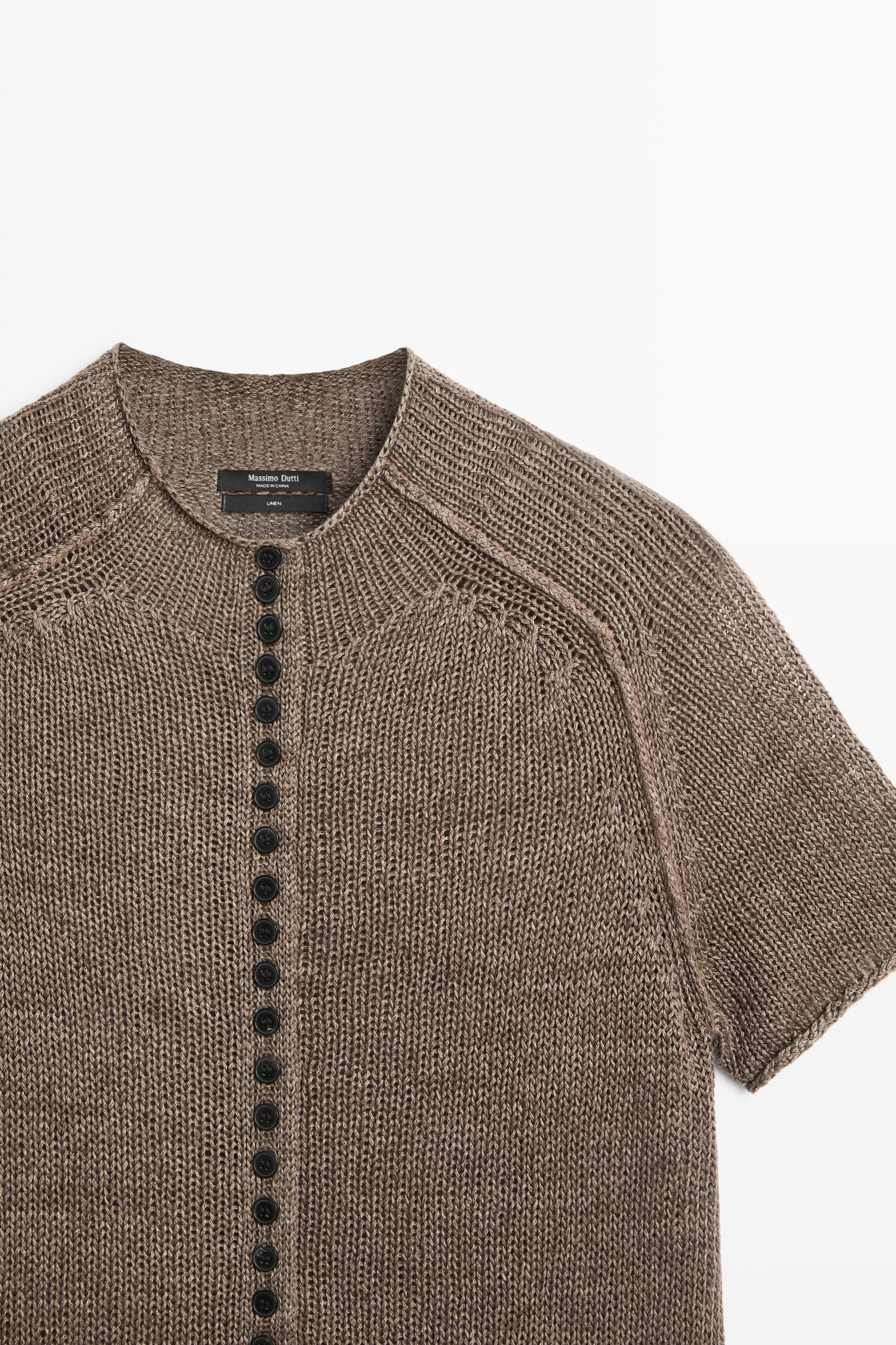 100% linen knit cardigan with buttons