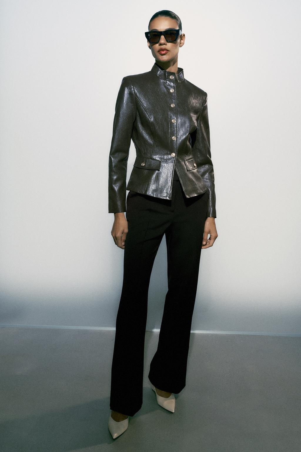 LEATHER EFFECT SHOULDER PAD JACKET