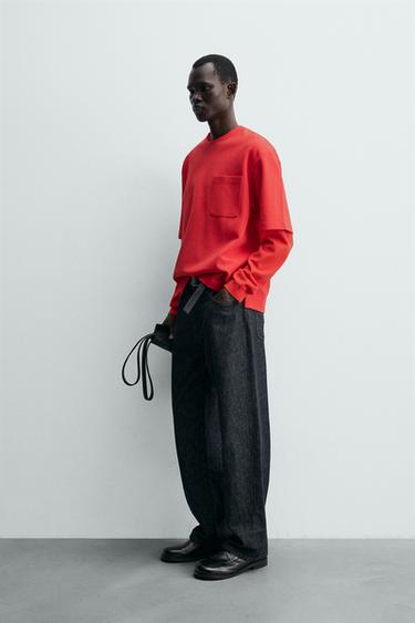 TECHNICAL SWEATSHIRT WITH POCKET - Red by Zara - Image 3