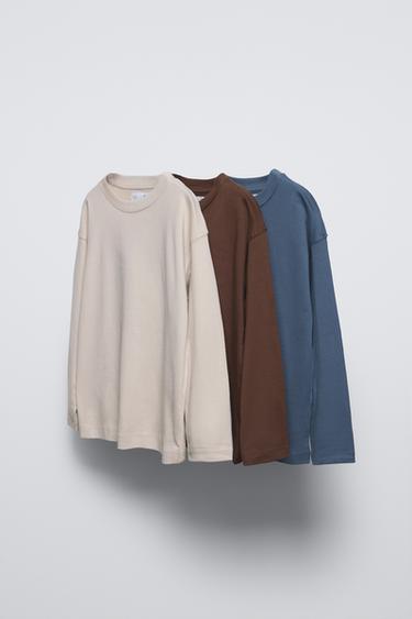 Zara THREE-PACK OF PLAIN T-SHIRTS - Ecru / Blue - Image 0