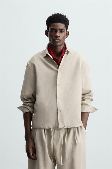 TEXTURED LINEN BLEND OVERSHIRT - Light beige by Zara