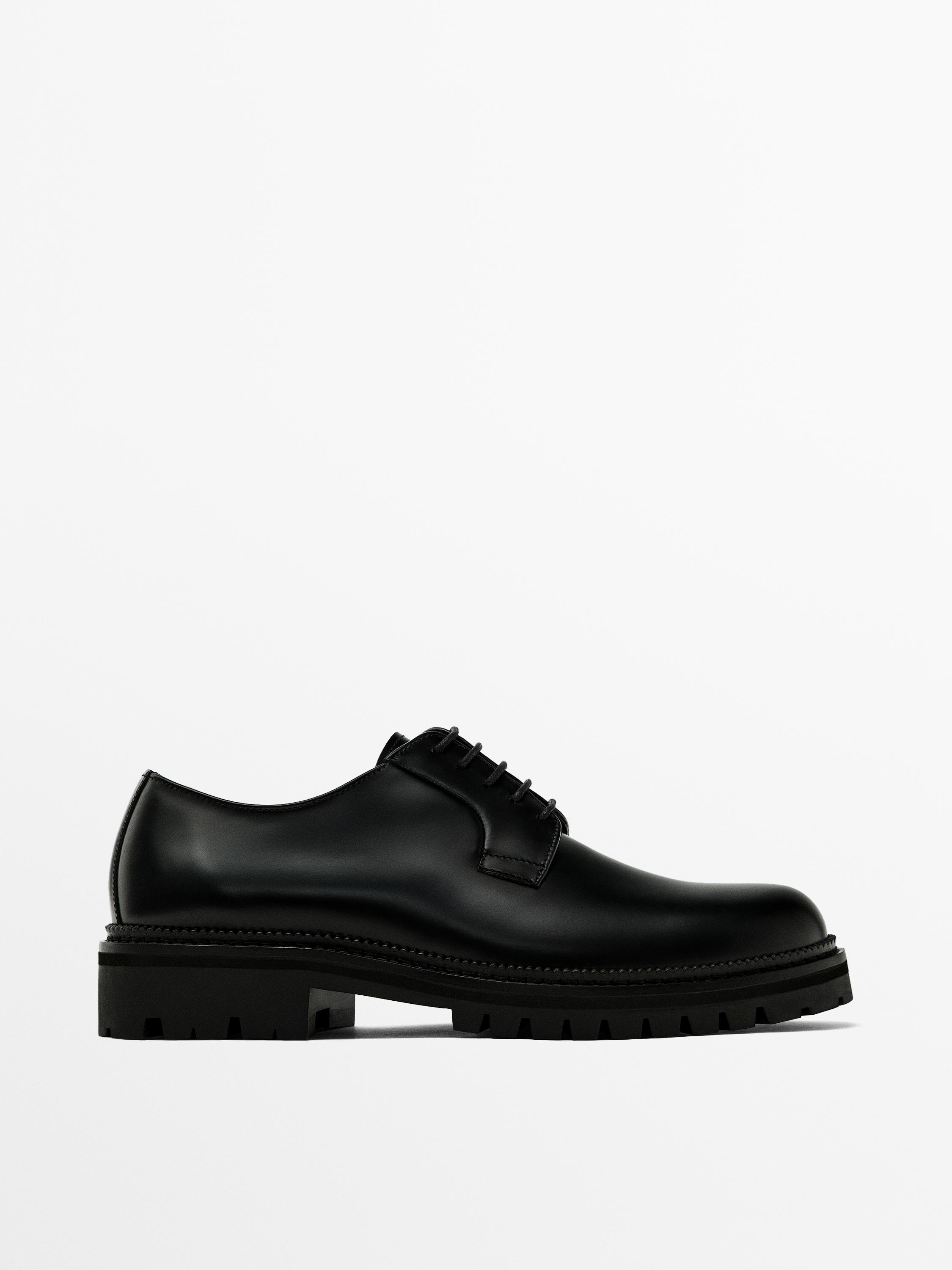 Black leather track sole shoes - Black | ZARA United States