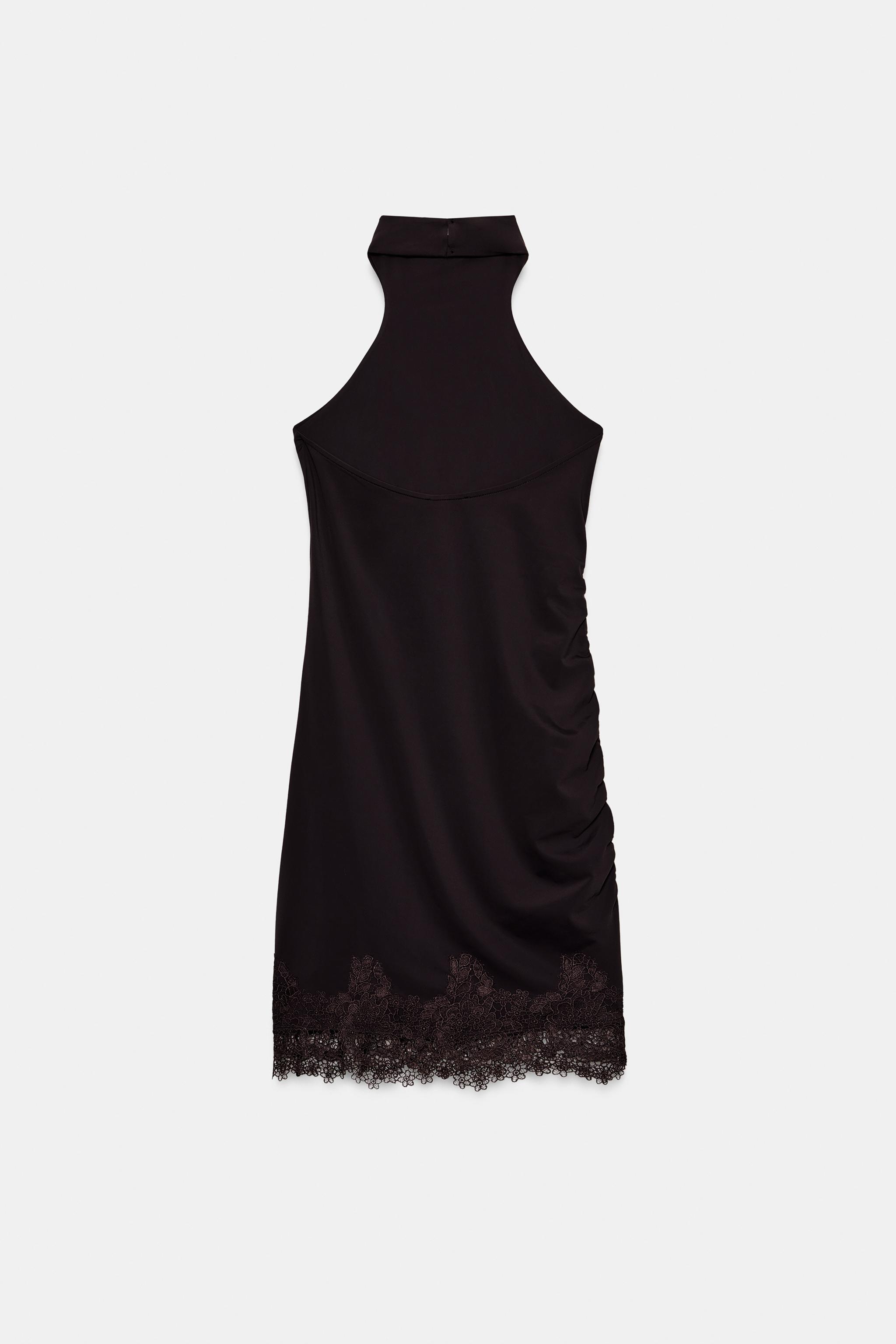 レースホルターネックミニワンピース - ブラウン | ZARA Japan / 日本