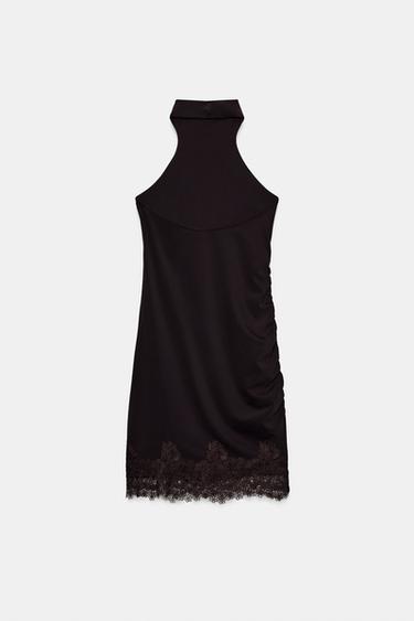 ROBE HALTER EN DENTELLE - Marron de Zara - Image 5