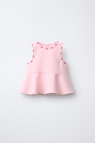 EMBROIDERED FLORAL TOP - Light pink by Zara - Image 0