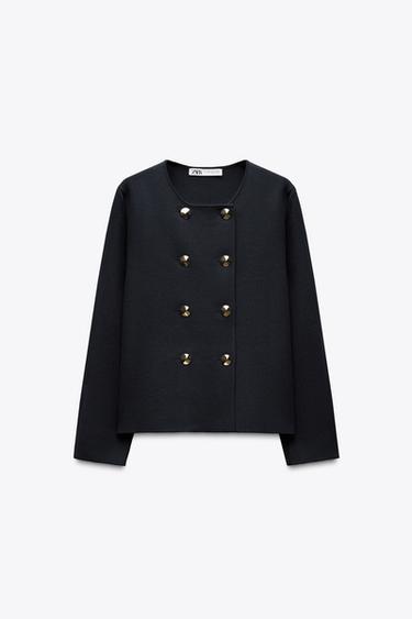 PLAIN DOUBLE-BREASTED CARDIGAN - Navy blue by Zara - Image 2