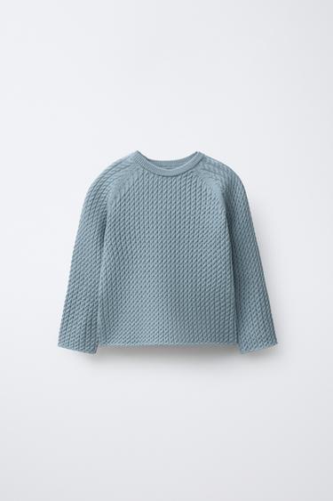 PULL EN MAILLE À TORSADES - Bleu moyen de Zara