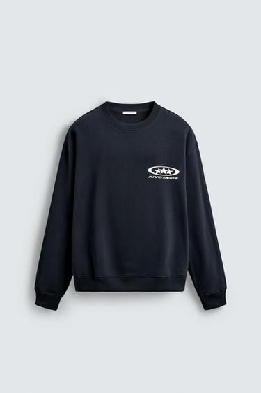Zara 撞色印花運動衫 - 藍色