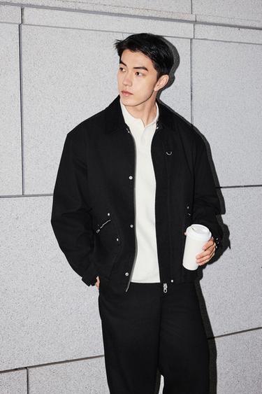 Zara 寬鬆版型拼接衣領夾克 - 黑色